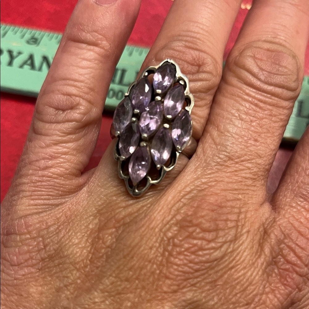 Sterling Silver Marquise Cluster Amethyst Ring - Purple